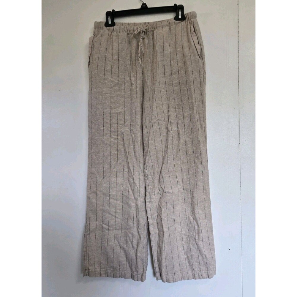 Maison d'Amelie Pants Womens M Linen Blend Wide Leg Striped Travel Stretch Beach